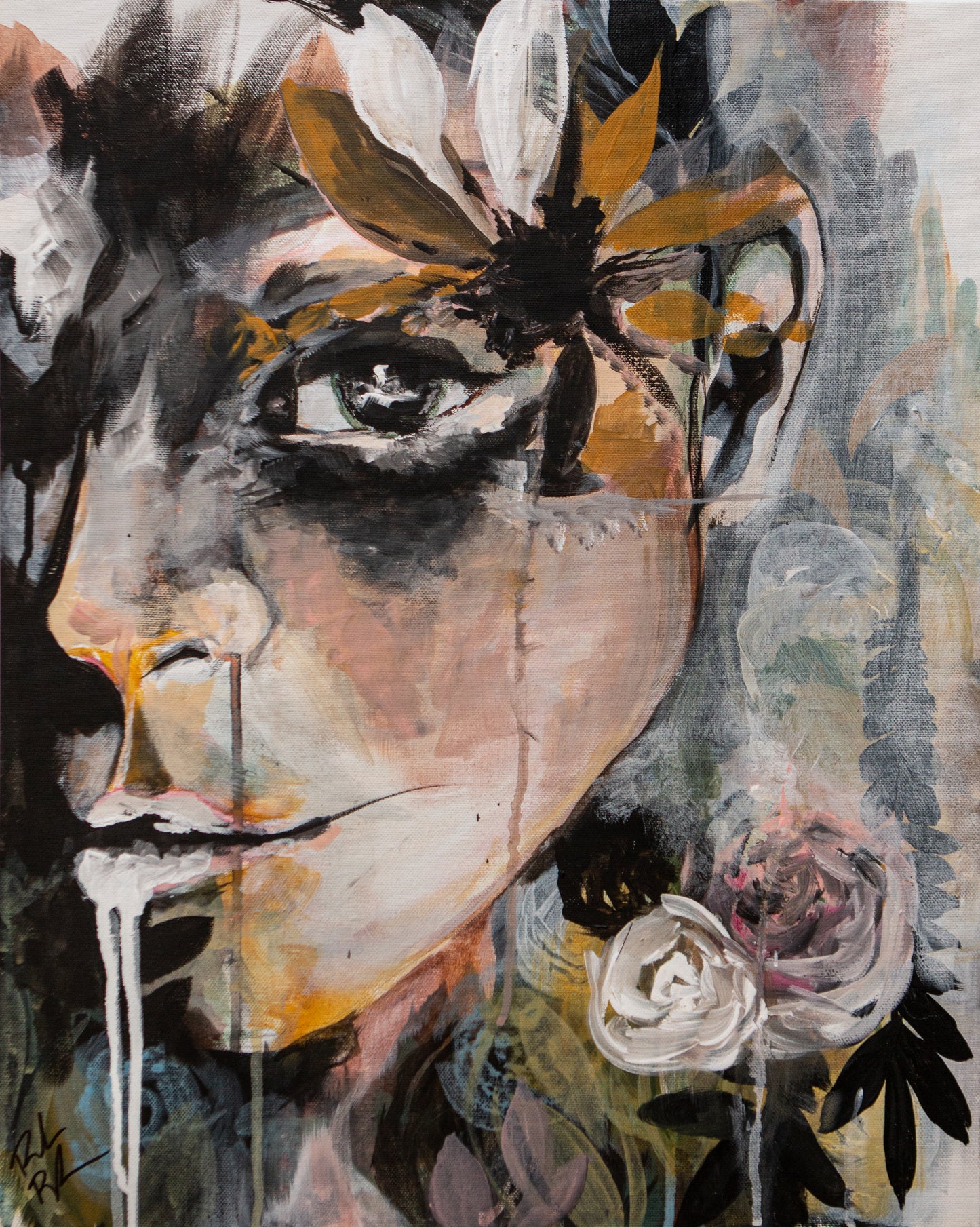 The layered painitngs of Rikki Bobbi in watercolor and acrylic mixed media