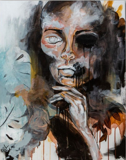 Dark, mysterious art, paintings with story, layered watercolor and acrylic painitngs by Rikki Bobbi